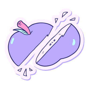 Parlak neon renkli dilimlenmiş elma etiketi.