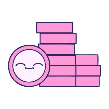 Parlak neon renkli sevimli sikke karikatürü.