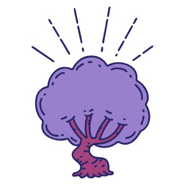 Parlak neon renkli geleneksel dövme ağacının çizimi