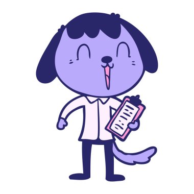 Parlak neon renkli ofis gömleği giyen sevimli çizgi film köpeği.