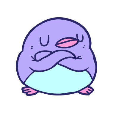 parlak neon renkli çapraz kollu penguen çizgi filmi