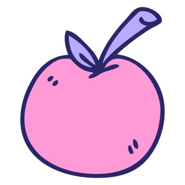 El çizimi, parlak neon renkli, tuhaf çizgi film elması.