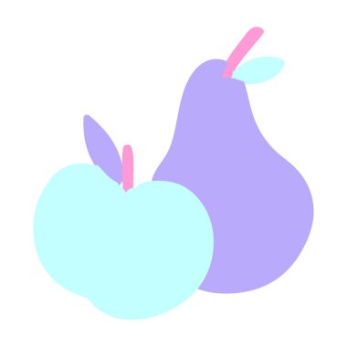 Bir elma ve parlak neon renkli bir armut.