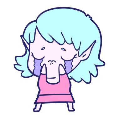 çizgi film ağlayan parlak neon renkli elf kız