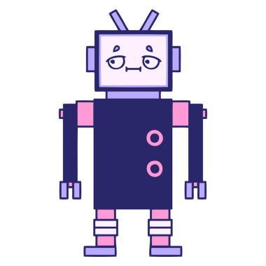 Parlak neon renkli şirin bir robot karikatürü