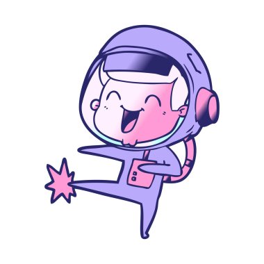 Parlak neon renkli mutlu astronot çizgi filmi.