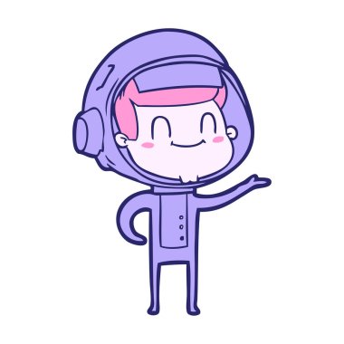 Parlak neon renkli mutlu astronot çizgi filmi.