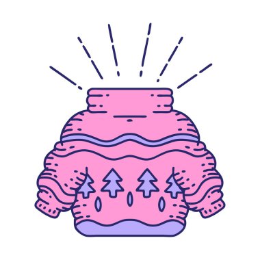 Geleneksel dövme stili parlak neon rengi kazak.