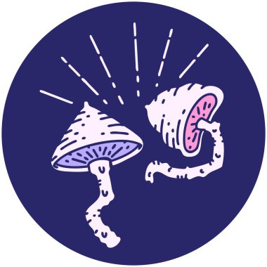 Parlak neon renkli dövme mantarlarının simgesi