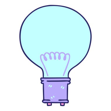 Parlak neon renkli el çizimi çizgi film ampulü