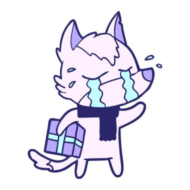 Karikatür ağlayan kurt. Parlak neon renginde Noel hediyesi.