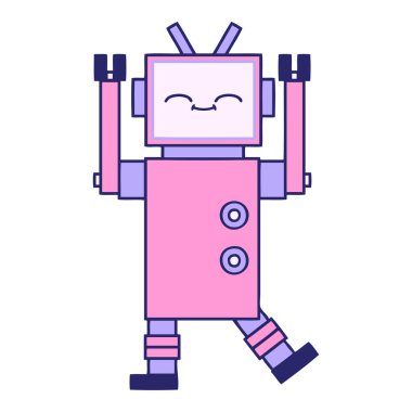 Parlak neon renkli şirin bir robot karikatürü