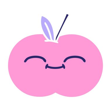 Parlak neon renkli kırmızı bir elmanın düz renkli retro karikatürü