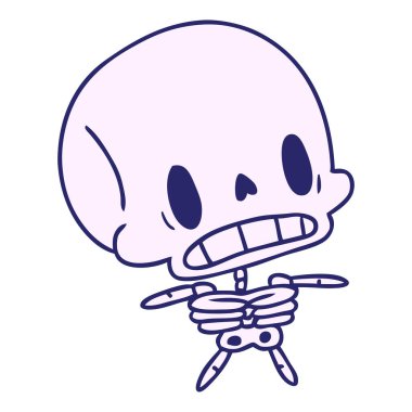 Çizgi film illüstrasyonu: kawaii parlak neon renkli sevimli ölü iskelet