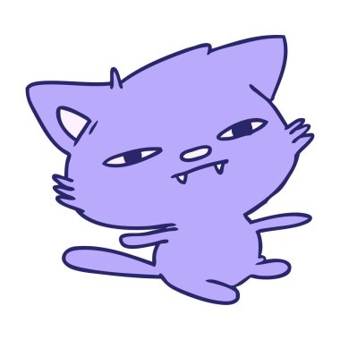 Parlak neon renkli şirin kawaii kedisinin serbest çizim karikatürü