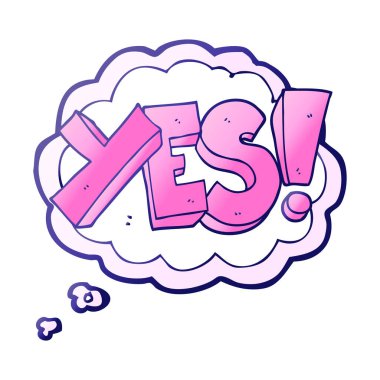 Serbest çizim düşünce baloncuğu çizgi filmi Evet parlak neon renkli sembol