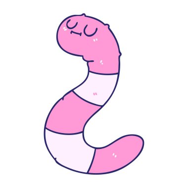 Parlak neon renkli el çizimi tuhaf çizgi film solucanı.