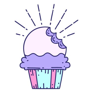 Parlak neon renkli ısırık izi olmayan geleneksel dövme tarzı bir kek.