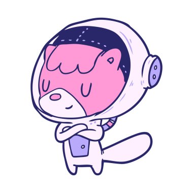 çizgi film kedisi astronot hayvanlar parlak neon rengi