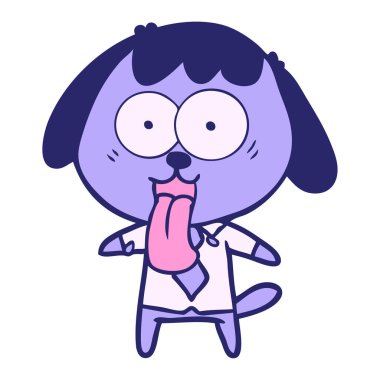 Parlak neon renkli ofis gömleği giyen sevimli çizgi film köpeği.