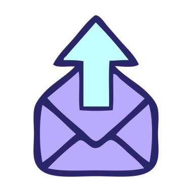 Parlak neon renkli oklu bir zarf karikatürü.