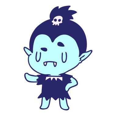 parlak neon renkli şirin vampir kızın kawaii çizimi.