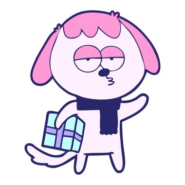 parlak neon renginde noel hediyeli sıkılan köpek çizgi filmi