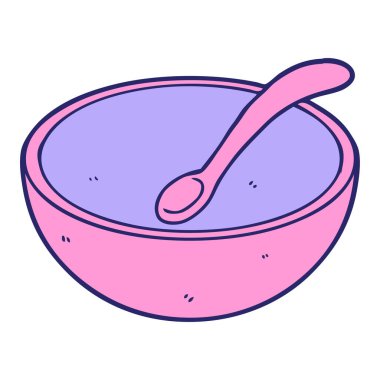 çizgi film ahşap kase ve kaşık parlak neon rengi