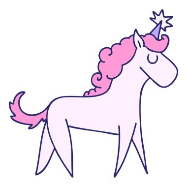 Parlak neon rengi tek boynuzlu at el çizimi.