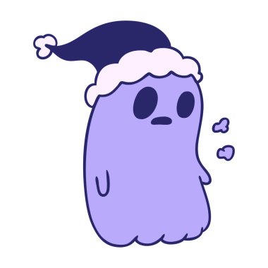 Kawaii hayaletinin parlak neon renkli Noel karikatürünü çizdim.