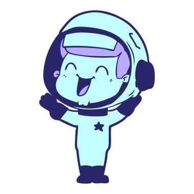 Parlak neon renkli mutlu astronot çizgi filmi.
