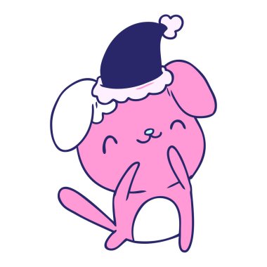 El çizimi kawaii köpeğinin parlak neon renkli Noel karikatürü.