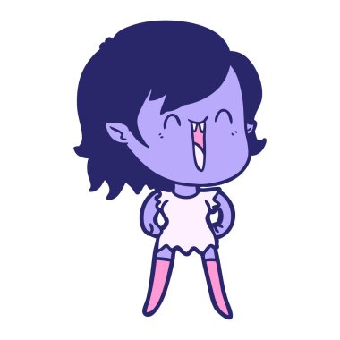 Sevimli çizgi film mutlu vampir kız parlak neon renkli