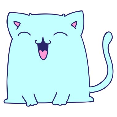 Parlak neon renkli el çizimi tuhaf çizgi film kedisi.