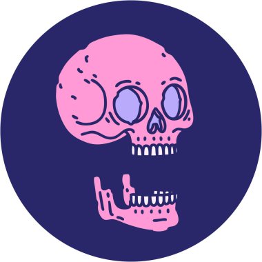 Parlak neon renkli bir kafatasının ikonik dövme şekli