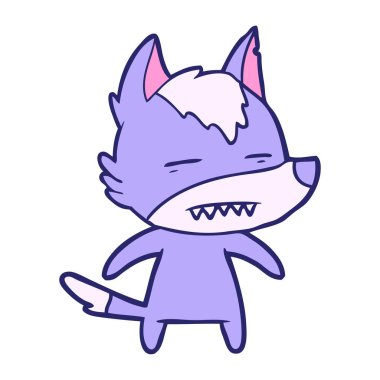 çizgi film kurdu parlak neon renkli dişlerini gösteriyor.