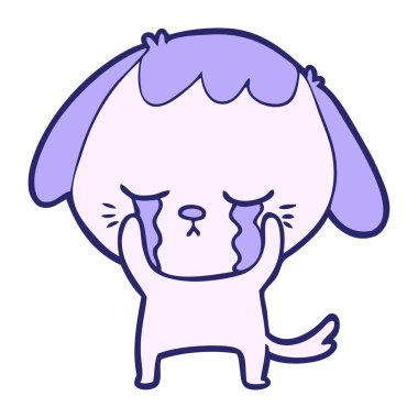 Parlak neon renkli şirin köpek yavrusu ağlayan çizgi film