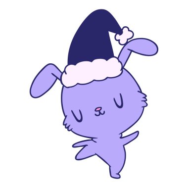 Kawai Tavşanı 'nın parlak neon renkli el çizimi Noel karikatürü