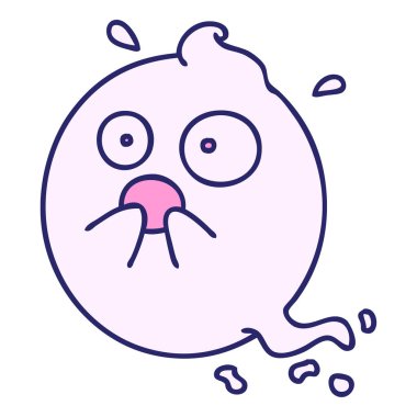 Cadılar bayramı heyecanı içinde parlak neon renginde ürkmüş tatlı, korkmuş bir hayaletin çizgi filmi.