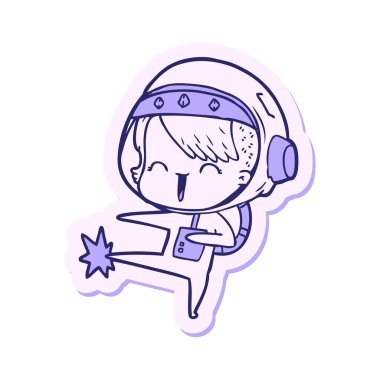 Mutlu bir uzay kızının çıkartması Parlak neon rengi tekmeliyor