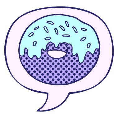 çizgi roman tarzında parlak neon renkli konuşma baloncuğu olan çizgi film donutu