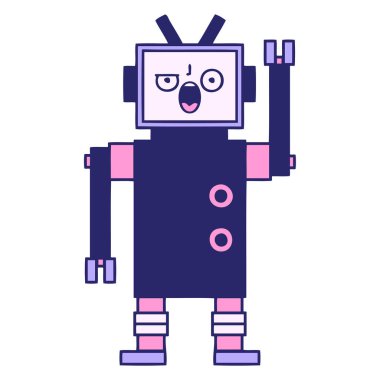 Parlak neon renkli kızgın bir robotun şirin çizgi filmi.