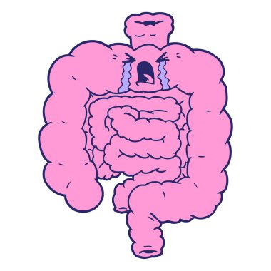 karikatür bağırsakları parlak neon renginde ağlıyor