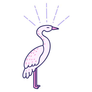 Parlak neon renkli leylek duruşu geleneksel dövme tarzının gösterimi