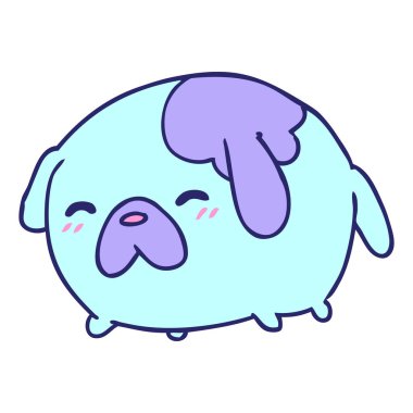 Parlak neon renkli şirin kawaii köpeğinin serbest çizimi.