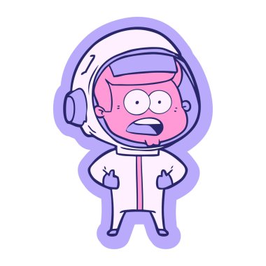 Bir çizgi film çıkartması parlak neon renkli astronotu şaşırttı