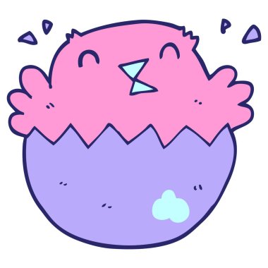 Karikatür yumurtadan çıkan parlak neon renkli piliç.