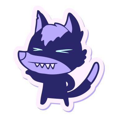 Parlak neon renkli kızgın kurt çizgi filminin çıkartması.