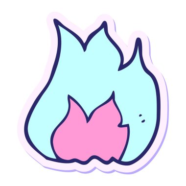 Parlak neon rengi bir çizgi film ateş sembolünün çıkartması