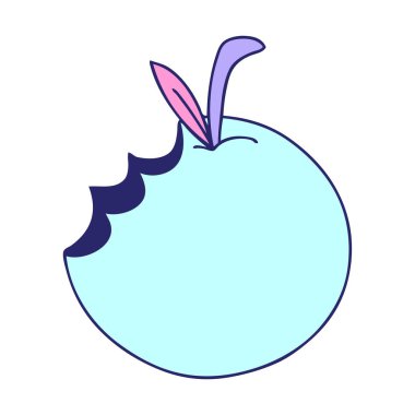 El çizimi, parlak neon renkli, tuhaf çizgi film elması.